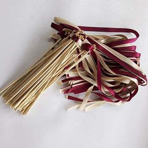 50 Pcs Wine Cream Wedding Ribbon Wands Fairy Sticks with Gold Bell for Wedding Favor Party Decoration - Decotree.co Online Shop