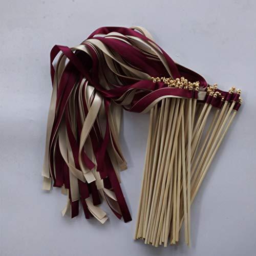 50 Pcs Wine Cream Wedding Ribbon Wands Fairy Sticks with Gold Bell for Wedding Favor Party Decoration - Decotree.co Online Shop