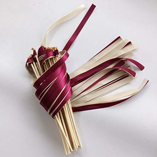 50 Pcs Wine Cream Wedding Ribbon Wands Fairy Sticks with Gold Bell for Wedding Favor Party Decoration - Decotree.co Online Shop
