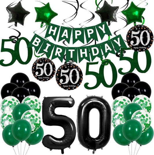 50th Birthday Decorations for Men Women Green Black Birthday Party Balloons for 50 Birthday - Decotree.co Online Shop
