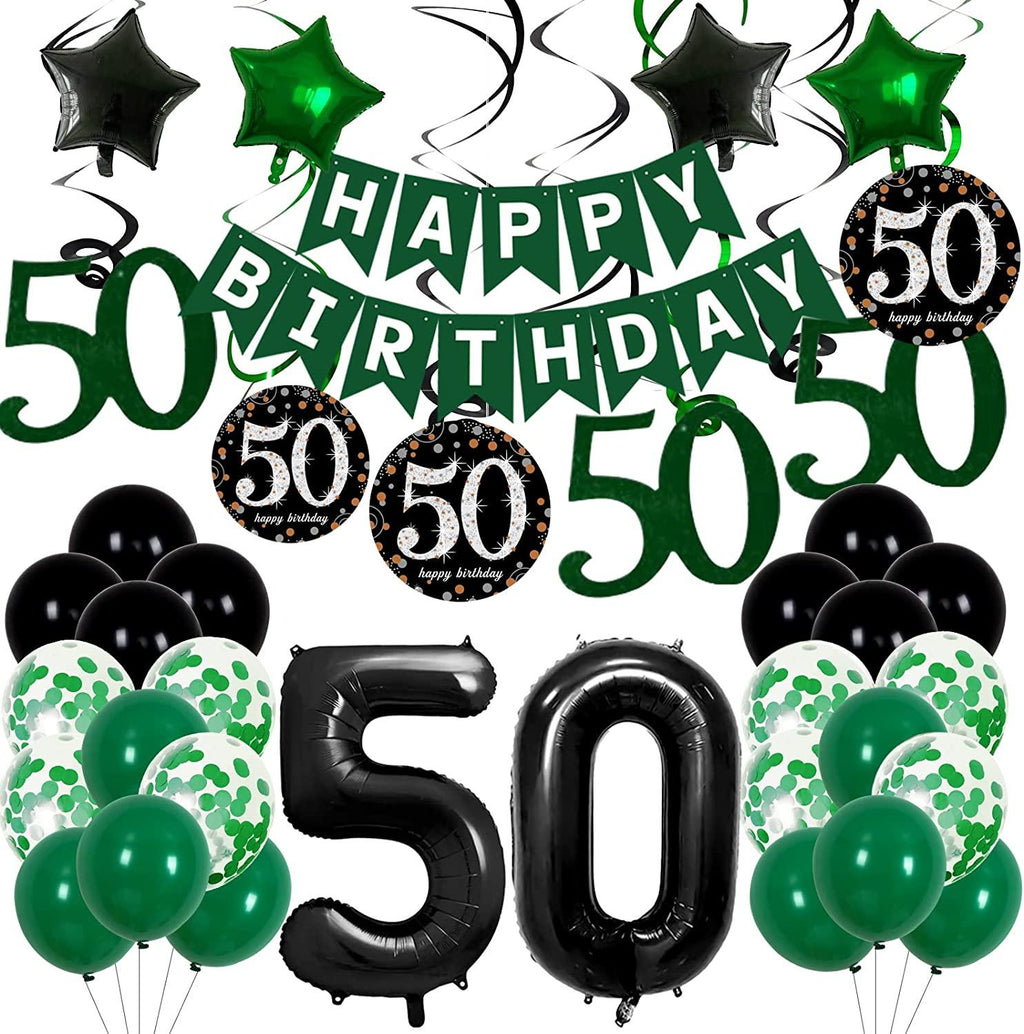 50th Birthday Decorations for Men Women Green Black Birthday Party Balloons for 50 Birthday - Decotree.co Online Shop