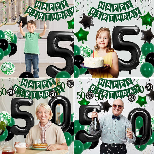 50th Birthday Decorations for Men Women Green Black Birthday Party Balloons for 50 Birthday - Decotree.co Online Shop