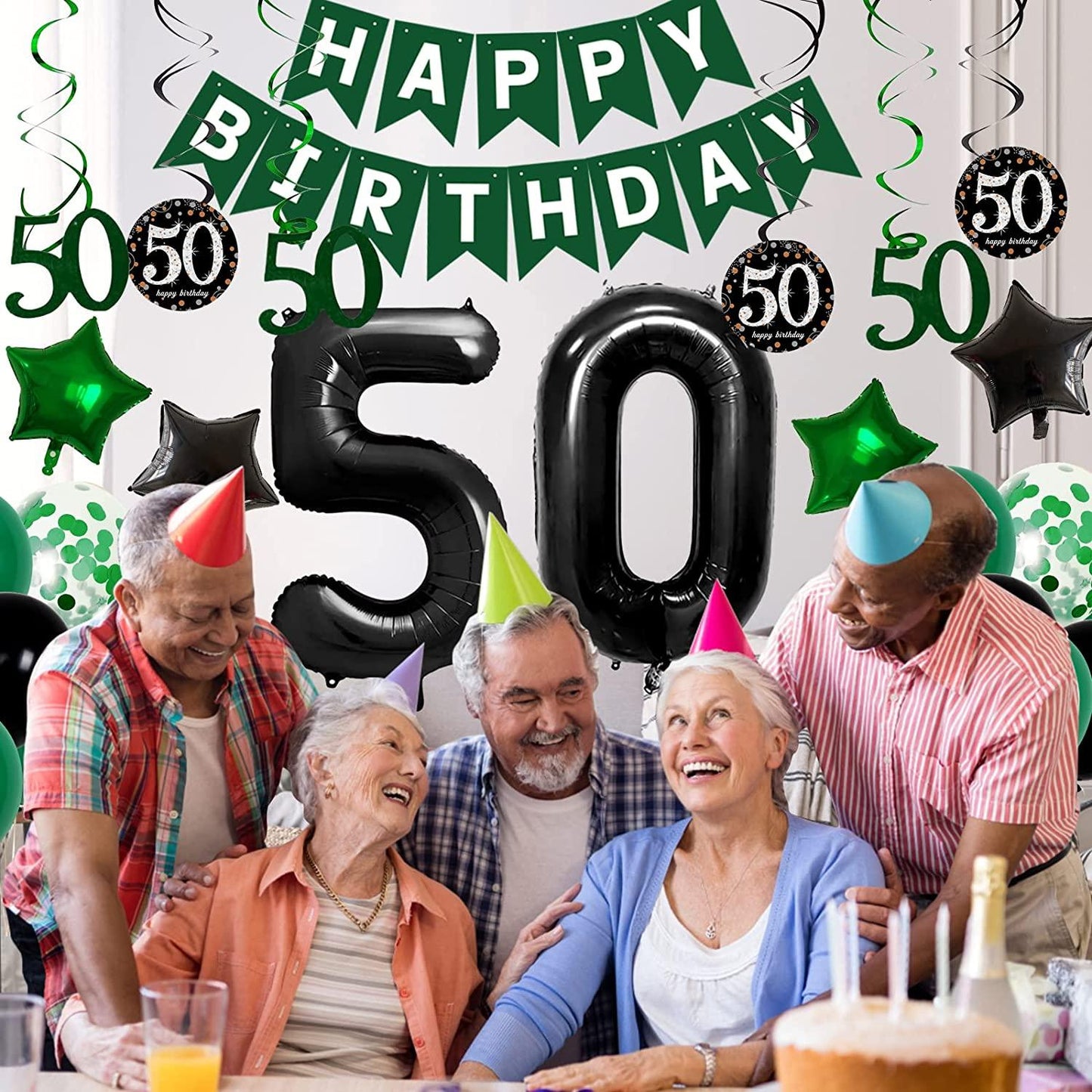 50th Birthday Decorations for Men Women Green Black Birthday Party Balloons for 50 Birthday - Decotree.co Online Shop