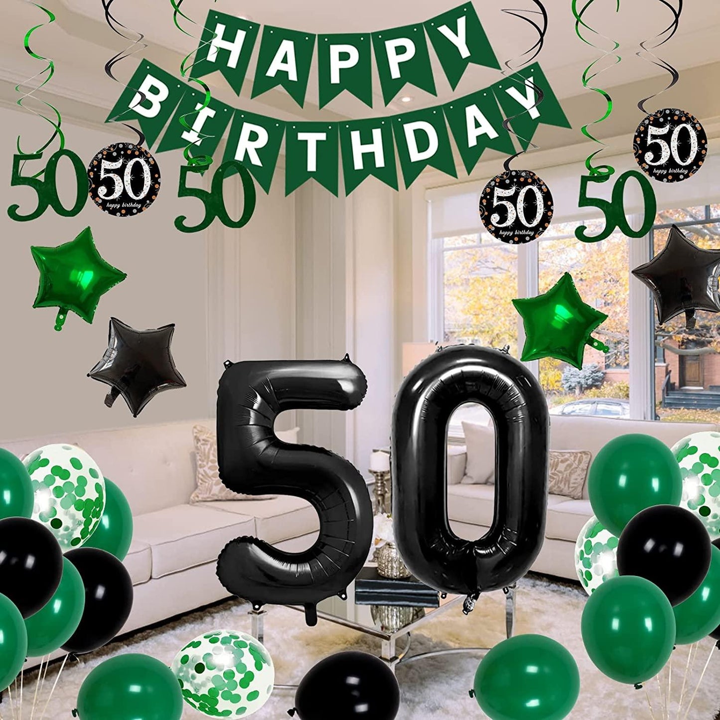 50th Birthday Decorations for Men Women Green Black Birthday Party Balloons for 50 Birthday - Decotree.co Online Shop