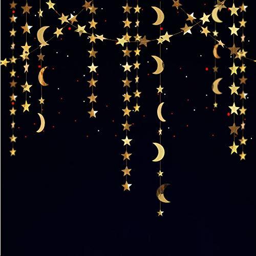 Gold Star Moon Garland Hanging Garands Streamers Banner Backdrop for Twinkle Little Star Party Decoration First Birthday/Baby Shower/Wedding - Decotree.co Online Shop