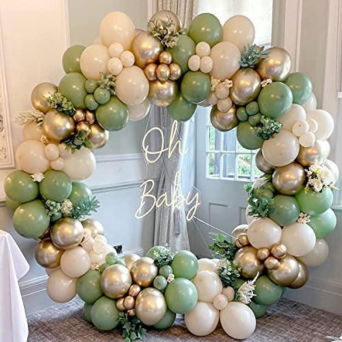 149 Sage Green And Gold Balloons Arch Kit Garland Decor Olive And Gold Balloons Baby Shower - Decotree.co Online Shop