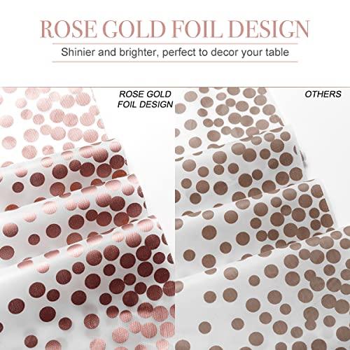 Plastic Tablecloths for Rectangle Tables, 6 Pack Disposable Party Table Cloths, Rose Gold Dot Confetti Rectangular Table Covers with 30 Balloons for Parties Wedding Bridal Shower, 54" x 108" - Decotree.co Online Shop