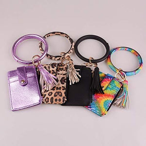 Multifunctional Bangle Key Ring Card Holder PU Leather Round Keychain With Matching Wristlet Walle - Decotree.co Online Shop