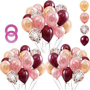 62 Pieces Rose Gold Burgundy Confetti Balloons Kit, 12 Inch Rose Gold Confetti Burgundy Rose Gold Latex Balloons - Decotree.co Online Shop