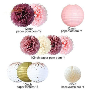 Dusty Rose Blush Pink Tissue Pom Poms Rose Gold Foil Dots Paper Lanterns Gold Glitter Party Confetti 50G for Wedding Bridal Shower Baby Shower Birthday - Decotree.co Online Shop