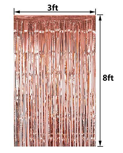 2pcs 3ft x 8.3ft Rose Gold Metallic Tinsel Foil Fringe Curtains Photo Booth Props for Birthday Wedding Engagement Bridal Shower Baby Shower Bachelorette Holiday Celebration Euphoria Party Decorations - Decotree.co Online Shop