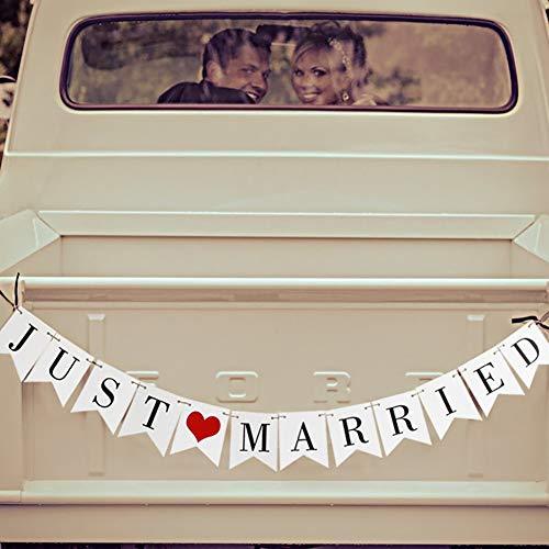 Vintage White Just Married Banner Wedding Bunting Photo Booth Props Signs Garland Bridal Shower Decoration - Decotree.co Online Shop