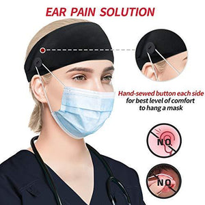 Headbands with Button for Mask, Wide Nurses Headbands Non Slip Elastic Ear Protection - Decotree.co Online Shop