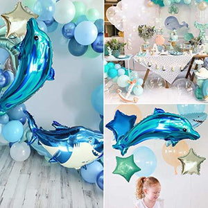 60PCS Ocean Balloons Arch Birthday Party Decorations with Stars Shark Dolphin Foil Balloons for Under the Sea Decorations - Decotree.co Online Shop