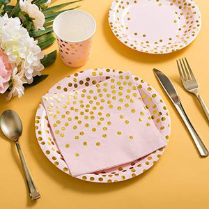 Pink and Gold Party Supplies ââââ‚?Disposable Dinnerware Set Serves 25 Gold Dots on Pink Paper Plates Cups and Napkins, Gold Plastic Knives Spoons Forks for Baby Shower Wedding Party Bridal Shower - Decotree.co Online Shop