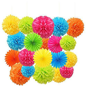 Paper Pom Poms Color Tissue Flowers Hanging Paper Fans Celebration Wedding Birthday Party Halloween Christmas Outdoor Decoration-Set of 20 - Decotree.co Online Shop