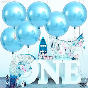 Big 22 Inch Blue Mylar Balloons - Pack of 6 | 360 Degree 4D Round Sphere metallic blue balloons | Light Blue Balloons for Baby Shark, Baby Shower, Gender Reveal - Decotree.co Online Shop