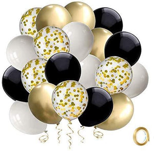 Black and Gold Confetti Balloons, 50 Pack 12inch White Latex Party Balloon Set with Gold Ribbon for Graduation Wedding Birthday - Decotree.co Online Shop