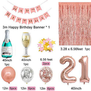 Rose Gold 21 Birthday Party Decorations Supplies, Pink Happy Birthday Banner, 21 Balloons, - Decotree.co Online Shop