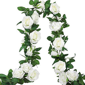 AGEOMET 3pcs 19.5ft White Rose Garland for Wedding Decorations, Fake Flower Vines Artificial Floral Garland for Engagement Ceremony Reception Decor - Decotree.co Online Shop
