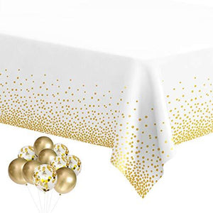 Plastic Tablecloths for Rectangle Tables, 6 Pack Disposable Party Table Cloths, Gold Dot Confetti Table Covers with 30 Balloons for Birthday Parties Wedding Anniversary Baby Shower, 54" x 108" - Decotree.co Online Shop