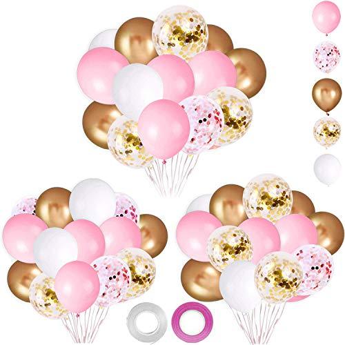 62Pcs Pink Gold Confetti Latex Balloons Kit, 12 Inch Pink White Gold Helium Balloons Party Supplies - Decotree.co Online Shop