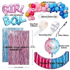 Boy Or Girl Gender Reveal Party Decoration Set,&Balloons Arch Garland Kit(Blue Silver Pink Gold),Foil Balloons,Metallic Fringe Curtains,18 in gender reveal balloons,Paper tassel Garland - Decotree.co Online Shop