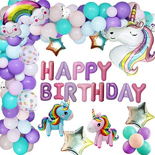 138Pcs Pastel Unicorn Birthday Balloons Arch Kit 12''10''5'' Purple Pink Tiffany Blue Balloons Set with Rainbow Unicorn Balloons Happy Birthday Balloons for Baby Shower Girls Birthday Party Supplies - Decotree.co Online Shop