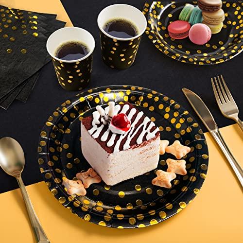 Black and Gold Party Supplies 175 Pieces Golden Dot Disposable Party Dinnerware - Black Paper Plates Napkins Cups, Gold Plastic Forks Knives Spoons for Graduation, Birthday, Cocktail Party - Decotree.co Online Shop
