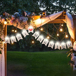 Just Married Banner, Wedding Bunting Banner with LED Fairy String Light, Hanging Sign Garland Pennant Photo Booth Props - Decotree.co Online Shop
