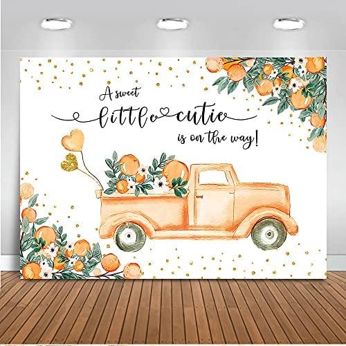 A Little Cutie Baby Shower Backdrop Orange and Truck Baby Shower Background Tangerine Theme - Decotree.co Online Shop
