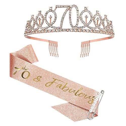 70th Birthday Sash and Tiara for Women, Rose Gold Birthday Sash Crown 70 & Fabulous Sash and Tiara for Women, 70th Birthday Gifts for Happy 70th Birthday Party Favor Supplies - Decotree.co Online Shop