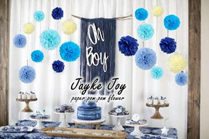 20 Pcs Tissue Pom Poms Kit, Tissue Paper Flowers for Birthday, Boy Baby Shower, Nursery, Graduation, Bachelorette Party Decoration (Blue Mix) - Decotree.co Online Shop