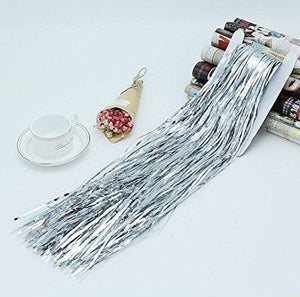2pcs 3ft x 8.3ft Silver Metallic Tinsel Foil Fringe Curtains Photo Booth Props for Birthday Wedding - Decotree.co Online Shop