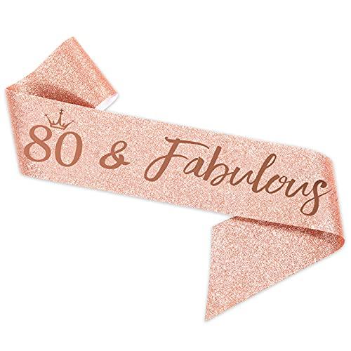 80th Birthday Sash and Tiara for Women, Rose Gold Birthday Sash