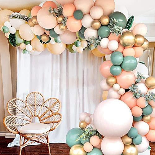 140Pcs Sage Green Peach Blush Pink Balloon Garland Arch Kit for Baby Bridal Shower Wedding Party Decorations - Decotree.co Online Shop