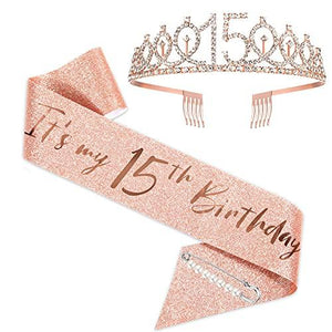15th Birthday Sash and Tiara for Girls, Rose Gold Birthday Sash Crown 15 & Fabulous Sash and Tiara for Girls, 15th Birthday Gifts for Happy 15th Birthday Party Favor Supplies - Decotree.co Online Shop