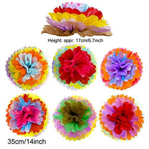 Cinco De Mayo Decorations, Multicolor Fiesta Tissue Pompoms Paper Flowers with Paper Fans Garlands String and Triangle Bunting Banner Hanging Swirls for Birthday - Decotree.co Online Shop