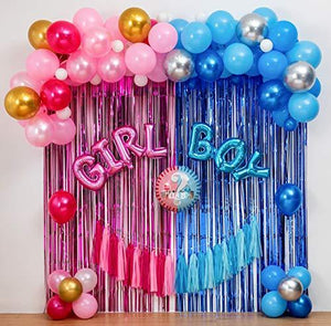 Boy Or Girl Gender Reveal Party Decoration Set,&Balloons Arch Garland Kit(Blue Silver Pink Gold),Foil Balloons,Metallic Fringe Curtains,18 in gender reveal balloons,Paper tassel Garland - Decotree.co Online Shop