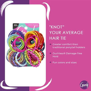 Goody Ouchless Elastic Hair Ties - 60 Count, Assorted In Brights and Pastels - Perfect for Fine, Curly Hair and Sensitive Scalps - Pain Free Hair Accessories for Men, Women, Girls and Boys - Decotree.co Online Shop