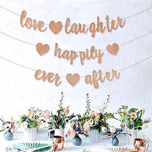 3Pcs Rose Gold Glitter Love Laughter and Happily Ever After Banner - Wedding Shower Decorations, Bridal Shower Decorations - Decotree.co Online Shop