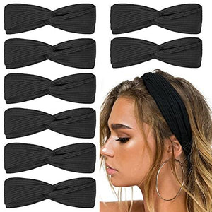 Black Headbands for Women Twist Knotted Boho Stretchy Hair Bands for Girls Criss Cross Turban Plain Headwrap Yoga Workout - Decotree.co Online Shop