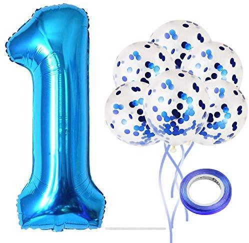 40" Number 1 Blue Balloon and Blue Confetti Balloons, Foil Mylar Blue Balloons Party Supplies for 1st Birthday Party, Baby Shower - Decotree.co Online Shop