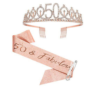 50th Birthday Sash and Tiara for Women, Rose Gold Birthday Sash Crown 50 & Fabulous Sash and Tiara for Women, 50th Birthday Gifts for Happy 50th Birthday Party Favor Supplies - Decotree.co Online Shop