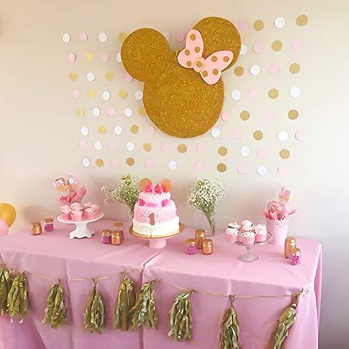 5pcs 65ft Paper Garland Pink White Glitter Gold Circle Dots Hanging Decorations Streamers for Birthday - Decotree.co Online Shop