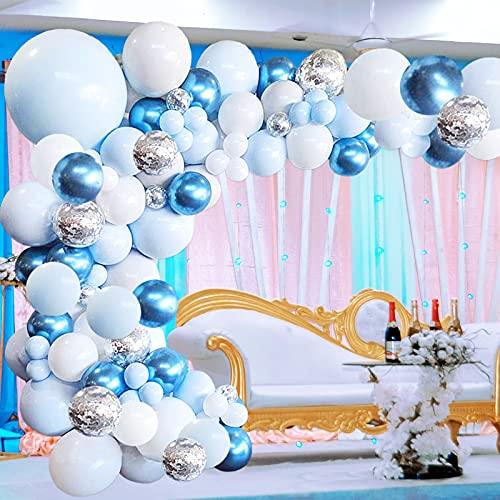 126 Pieces/PCS Metallic Blue White and Silver Confetti Latex Balloons for Baby Shower Birthday Wedding - Decotree.co Online Shop