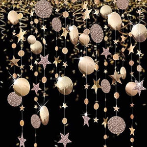 Champagne Gold Party Decoration Circle Dot Garland Twinkle Star Hanging Streamer Stars Banner Backdrop - Decotree.co Online Shop
