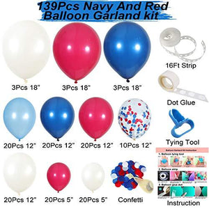 Navy Blue Red White Balloon Garland Kit,139 Pack Navy Red White Confetti Balloon for Boy Blue Birthday Baseball Nautical Theme Party American Flag Party - Decotree.co Online Shop