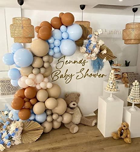 147 Pcs Blue Balloons Brown Garland Arch Kit Coffee Baby Blush Teddy Bear Themed Decorations - Decotree.co Online Shop