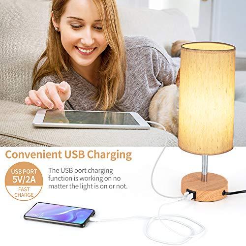 Bedside Lamp with USB Port - Touch Control Table Lamp for Bedroom Wood 3 Way Dimmable Nightstand Lamp - Decotree.co Online Shop
